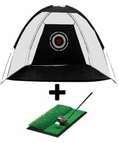 Golfoy Basics Deluxe Practice Cage Net - Black (3 M X 2 M) + Dual Surface Hitting Mat