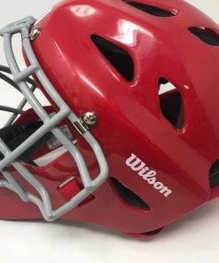New Wilson Catcher's Helmet Youth Red/Silver Baseball/Softball 6 3/8-7 1/8 -Apparel Sales Store 2020 03 23 2014.52.56