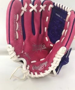 Used Rawlings 10'' Youth Highlight Series Fastpitch Softball Glove Ppl/Pnk/Wht LHT