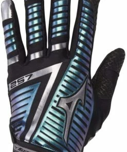 New Mizuno F-257 Women's Softball Batting Glove Large Black/Iridescent