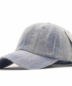 Qian Unisex Washed Denim Baseball Cap Distressed Ripped Hole Adjustable Snapback Hat Hip Hop Caps Outdoor Sports Hats Gorras