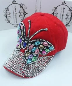 Qian Fall Baseball Cap Women Full Crystal Colorful Big Butterfly Hat Denim Bling Rhinestone Snapback Caps Casquette Summer Hats