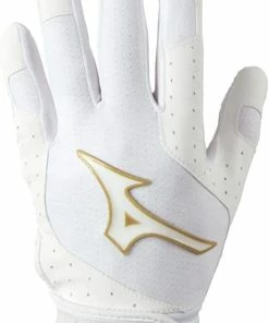New Mizuno Finch Softball Padded Batting Gloves Adult Women Medium White/Gold