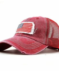 Unbranded Summer Breathable American Flag Denim Hat Trucker Hat Fashion Ladies Pony Tail Cap Baseball Cap Adjustable Hip Hop Hat Golf Cap