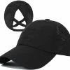Unbranded Womens Criss Cross Ponytail Baseball Cap Adjustable High Messy Bun Ponycap Quick Drying Hat